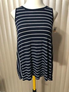 K & C Sleeveless Tunic Tank Top S Crew Neck Striped Navy Ivory Womens - Picture 1 of 4