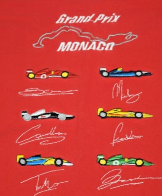 Vintage T-Shirt Grand Prix Monaco Size Small 90s Bright Red Embroidered Racecars - Image 1 of 4