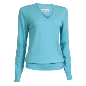 BACKTEE Merino Wool Blend Golf V Neck Jumper Aqua Blue/Green XL New Small Fittin - Picture 1 of 1