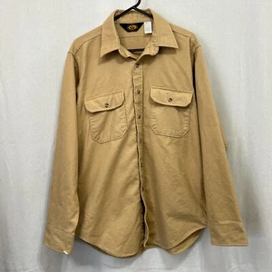 Vintage Woolrich Shirt Mens XL Beige Long Sleeves Button Pockets Cotton USA Made - Picture 1 of 10