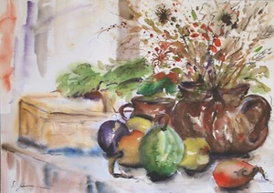 Aquarell, Früchte des Sommers, Original, 51x36 cm, Aquarellpapier, Aquarellfarbe - Bild 1 von 2