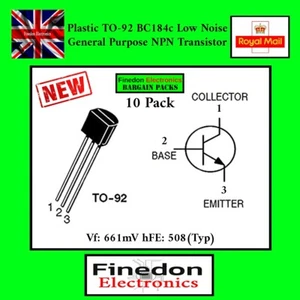 10 x BC184c Plastic TO92 Low Noise General Purpose NPN Transistor 45V 500mA - Picture 1 of 1