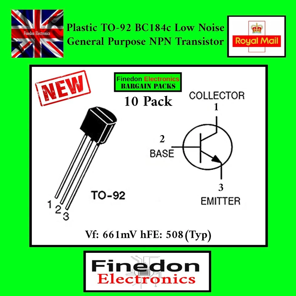 10 x BC184c Plastic TO92 Low Noise General Purpose NPN Transistor 45V 500mA - Image 1 of 1