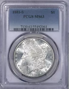 1881-S Morgan Silver Dollar $1 PCGS MS63 - Extremely Lustrous & Semi-PL - Picture 1 of 4