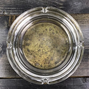 Vtg Glass Brass Base Ashtray Heavy 5 1/2” - Picture 1 of 10