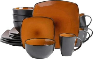 Square Reactive Glaze Stoneware Dinnerware Set, Service for 4 (16pc), Amber - Picture 1 of 6