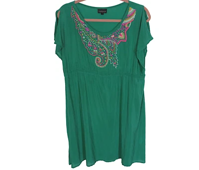 Vestido de natação feminino Topshop verde com miçangas seda tamanho M -LEIA DESC- - Imagem 1 de 4
