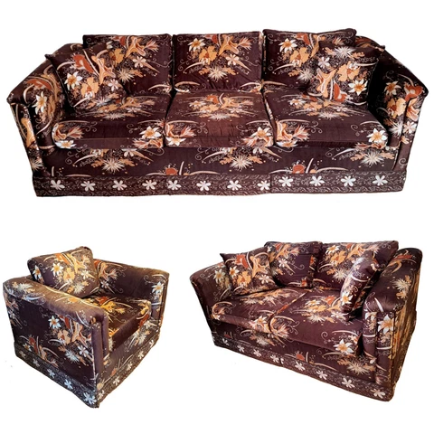 VINTAGE 70's MCM LIVING ROOM SET TUXEDO PLATFORM - SOFA LOVESEAT CHAIR BAUGHMAN Cover