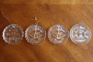 Lot 4x Vtg Fostoria Clear Lead Crystal Glass Christmas Ornaments Tree Candy Bell - Picture 1 of 12