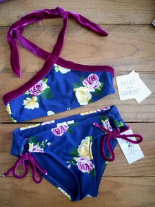 Heart and Harmony, Girls Floral Velvet 2 Piece Bikini Swimwear Swimsuit Sz 8 NWT - Picture 1 of 4