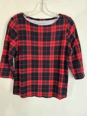 Blusa Top Charter Club Negra y Roja Elastizada a Cuadros Mangas 3/4 M Foto 1 de 4