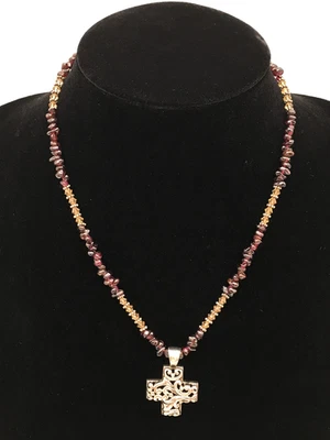 925 Thailand ATI Cross Garnet Chips Citrine Crystals ST Spacers 17" Necklace - Image 1 of 4