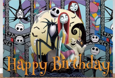 Pesadilla antes de Navidad feliz cumpleaños telón de fondo fiesta pancarta 58"x38" Foto 1 de 4