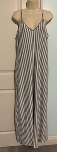 Maxi Vestido Mujer Gris Blanco Rayas Talla XL Sin Marca - Imagen 1 de 2
