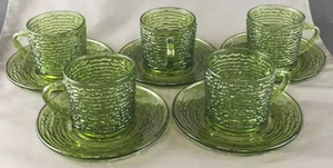Vintage Anchor Hocking Soreno Avocado Green Set of 5 Cup & Saucer Sets - Picture 1 of 13