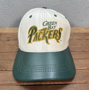 Vintage Green Bay Packers Hat Adult White Green Leather Snapback Cap NFL 90s - Picture 1 of 9