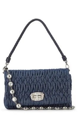 Navy Denim Crystal Flap Shoulder Bag - Image 1 of 4