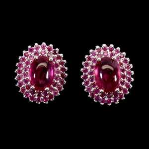 925 Sterling Silver Earrings Oval Ruby 7x5mm Natural Gemstone Jewelry - Picture 1 of 14