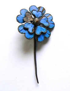 Qing Dynastie Eisvogel Feder Haarnadel Antik VINTAGE Blau Tian-tsui 點翠 - Bild 1 von 2