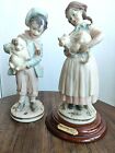 Escorpiao DeOuro 2 Figurines Boy with a Dog Girl with a Cat Wooden Base Rare VTG