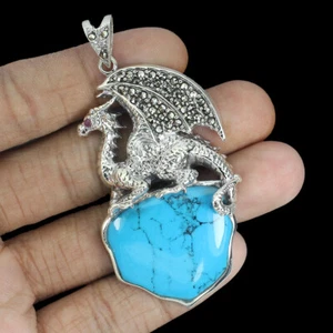 Summer 925 Silver Pendant Turquoise Stabilized Ruby Marcasite Gemstone Jewelry - Picture 1 of 9