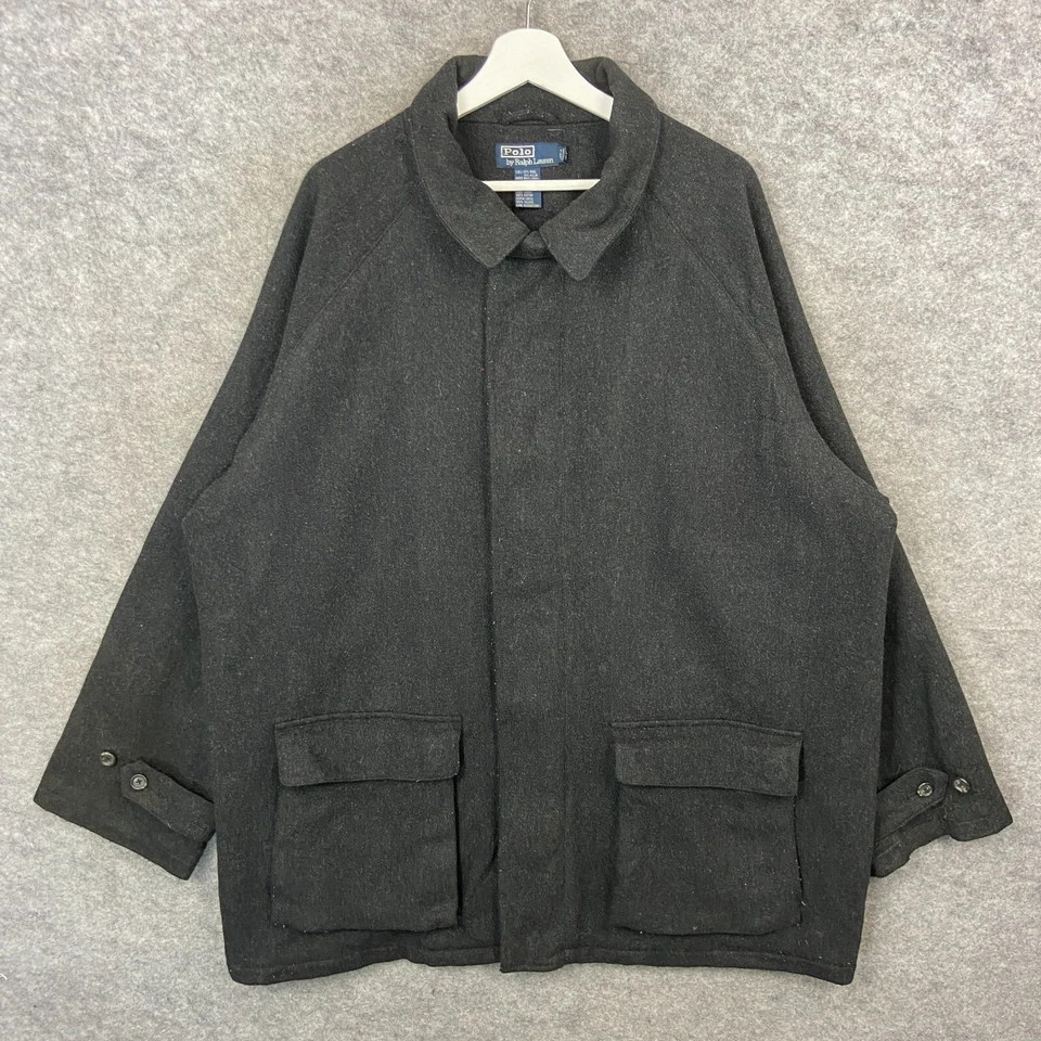 Chaqueta Ralph Lauren De Colección Para Hombre Extra Grande Gris Gabardina Lana Cuello Y2K Foto 1 de 4