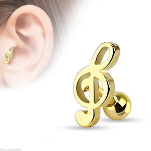 Cartilage/Tragus Ear Music Note Gold Plate 16 Gauge 1/4" 12mm Body Jewelry