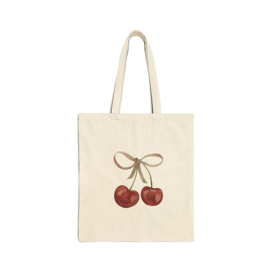 Cherry and bow Cotton Canvas Tote Bag - Image 1 of 1