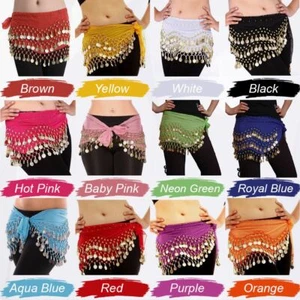 3ROWS BELLY DANCE WRAP BELT DANCER SKIRT COSTUME COINS ALL COLOURS HIP SCARF Bly - Picture 1 of 14