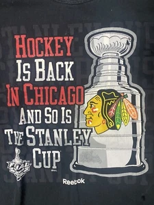 Reebok Chicago Blackhawks Stanley Cup schwarzes T-Shirt Größe Large - Bild 1 von 6