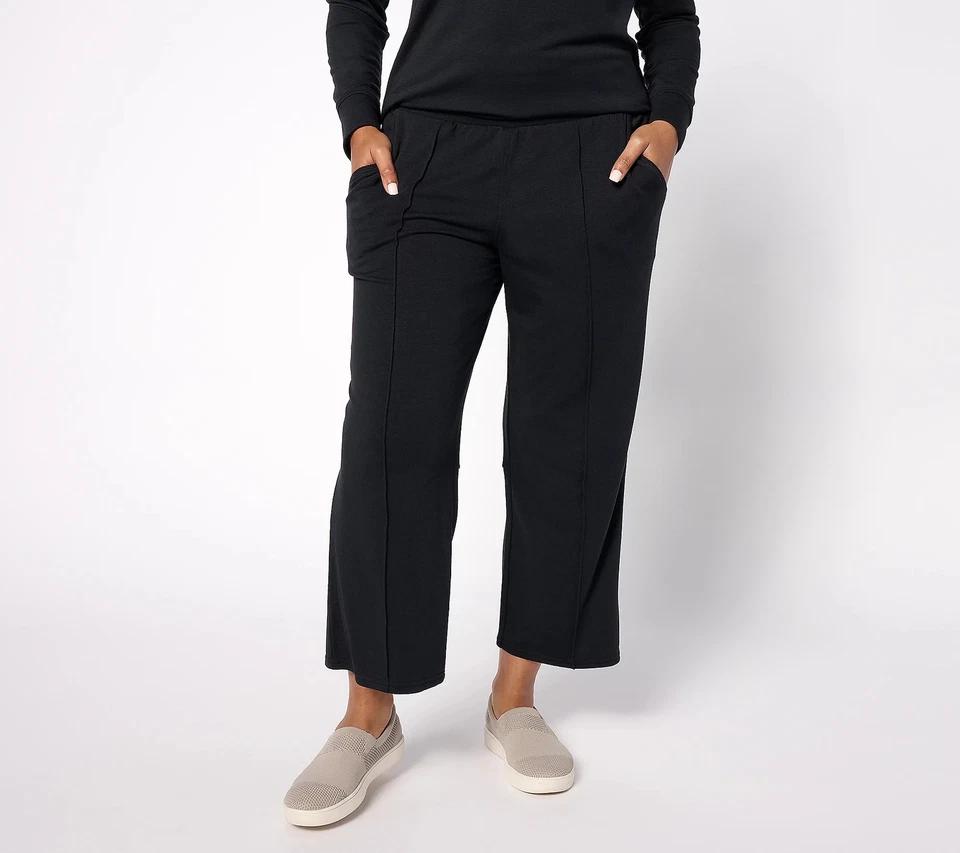 Pantalones de salón Studio Park x Leah Williams regulares de felpa francesa negros 1X nuevos Foto 1 de 1