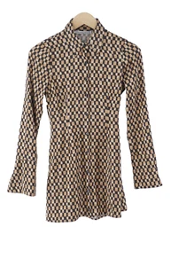 Abercrombie Fitch Shirt Dress Checked Satin Brown Retro 70s Geometric UK4 BNWT - Picture 1 of 7