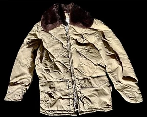 VINTAGE 70s Schott NYC Goose Down Puffer Jacket Size S Brown Collar - Picture 1 of 10