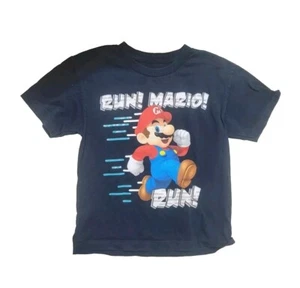 SUPER MARIO Kids Boys "Run! Mario! Run!" Navy Blue S/S Graphic T-Shirt Sz Small - Picture 1 of 3