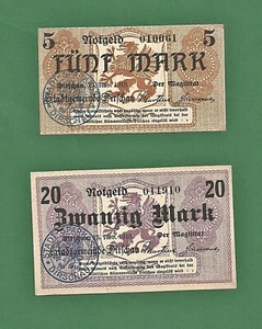 08 194 Notgeld Stadtgemeinde Dirschau (Most Tczewski) 5+20 Mark, 15. November - Picture 1 of 2