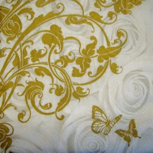 4 x Single Paper Napkins Decoupage Crafting Table Gold Ornament Butterfly 111 - Picture 1 of 2