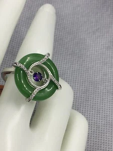 Burmesischer grüner Jadeit Designer Ring mit Amethyst - Bild 1 von 3
