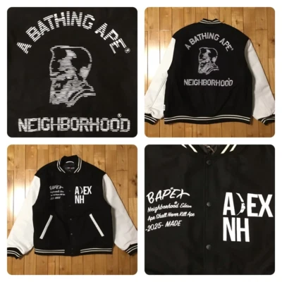 NEIGHBORHOOD × BAPE leather sleeve varsity jacket A Bathing Ape Size 2XL - Image 1 of 4