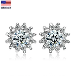 Women 925 Sterling Silver Jewelry Crystal Sunflower Earrings Stud Hook 8mm Gift - Picture 1 of 4