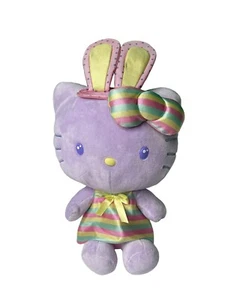 Hello Kitty Purple Easter Bunny Plush Spring Pastel Striped Bow 2018 Sanrio - Picture 1 of 16