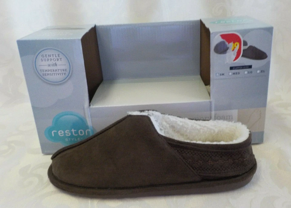 Memory Foam Slippers for Men Restor Style Gentle Support Size Small in Brown