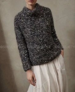 Suéter Tejedor a Mano Brunello Cucinelli Top Lentejuelas Tejido Gris Para Mujer Talla S - Imagen 1 de 9