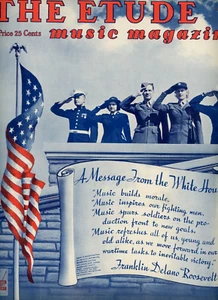 1943 Music Etude Magazine Ww2 Franklin Roosevelt American Flag Military Salute - Picture 1 of 5