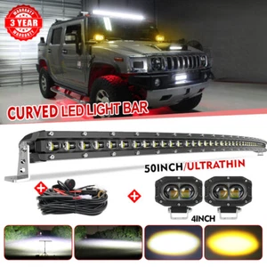 Roof Combo 52" Curved LED Light Bar+4"pods For Hummer H1 H2 H3 Humvee AM General - Picture 1 of 14