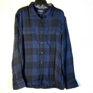 Nordstrom Mens Shop Trim Fit XL Black Blue Plaid Button Up Double Faced Casual - Picture 1 of 9