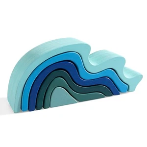 Wooden Rainbow Stacking Toy, Water Wave Elements Wooden Stacker, Various Shap... - Picture 1 of 7