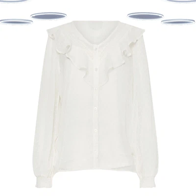 Blusa Ex para mujer talla alta manga larga dobby crochet en blanco Foto 1 de 4