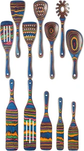 Gudamaye Pakkawood 12 Pcs Blue Wooden Spoons for Cooking, Wooden Spurtle Set & W - Picture 1 of 9