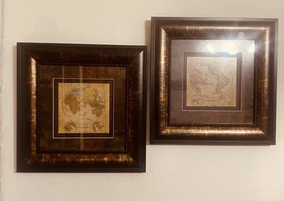 2 impresiones enmarcadas de mapa del mundo Terre Orbis decoración de oficina del hemisferio occidental oriental Foto 1 de 4