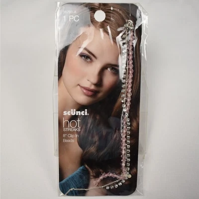 Nuevo clip Scunci HOT STREAKS 8 pulgadas en tono plateado estrás/cadena/cuentas rosas Foto 1 de 4